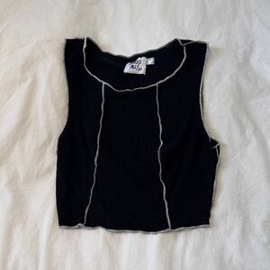 Princess Polly Black Crop Top with White Stitching